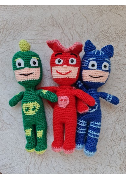 Amigurumi Oyuncak Peluş Örgü Pijamaskeliler Set 1 Adet