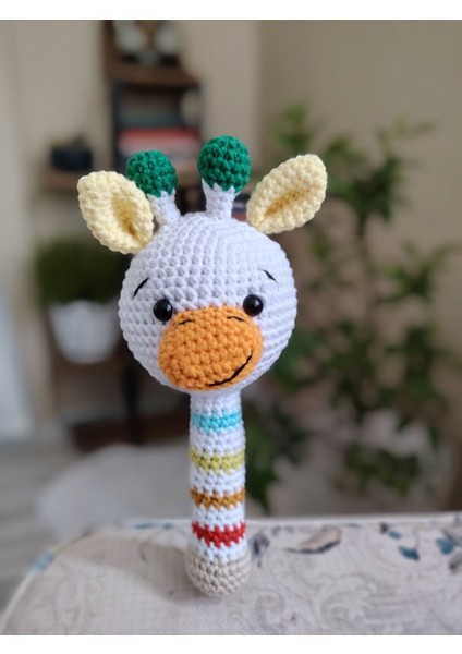 Amigurumi Hayvan Figürlü Saplı Sesli Çıngırak Bebek Oyuncağı 1 Adet