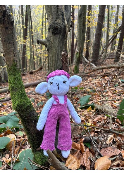 Mor Sevimli Kuzu Amigurumi Oyuncak Organik Uyku Arkadaşı Kuzu 1 Adet