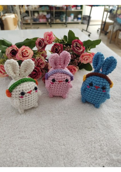 Amigurumi Mini Tavşan Arkadaşlar Oyuncak Anahtarlıklı 3 Lü Set Hediyelik 1 Adet
