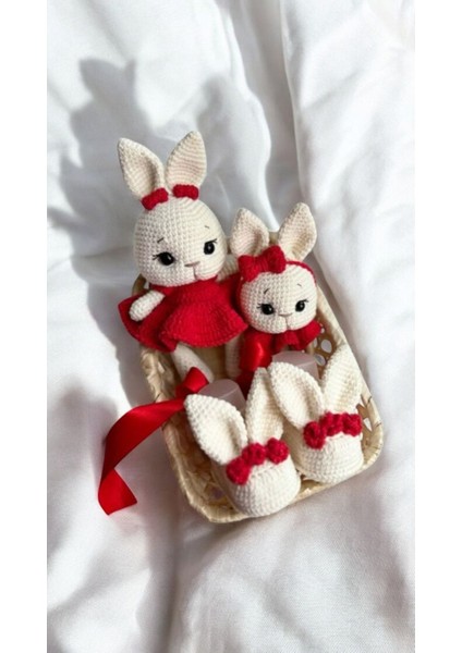 Amigurumi Oyuncak Tavşan Mimi 3lü Set Kırmızı 1 Adet