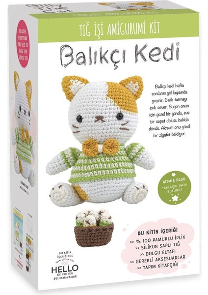 Tığ Işi Büyük Amugurumi Kit - Balıkçı Kedi 1 Adet fiyatları