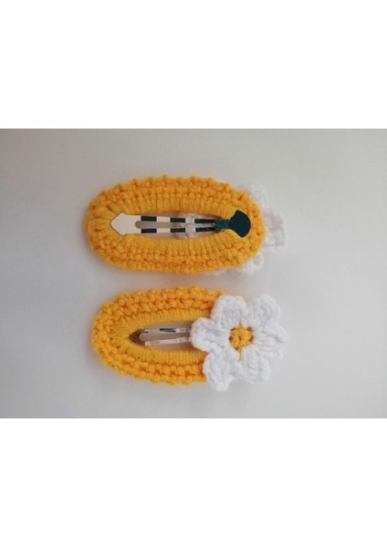 Amigurumi Çıtçıt Toka El Örgüsü 2'li Sarı-Beyaz Çiçek Model 1 Adet