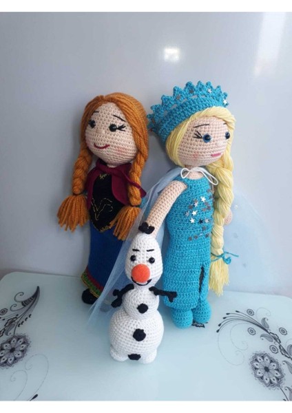 Karlar Ülkesi Anna Elsa Olaf Takımı Amigurumi Organik Oyuncak 1 Adet
