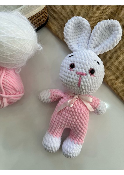 El Yapımı Amigurumi Tavşan - Pembe Beyaz 1 Adet fırsatları