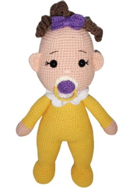 Sarı Kız Emzikli Tombiş Bebek Amigurumi Organik Oyuncak 1 Adet