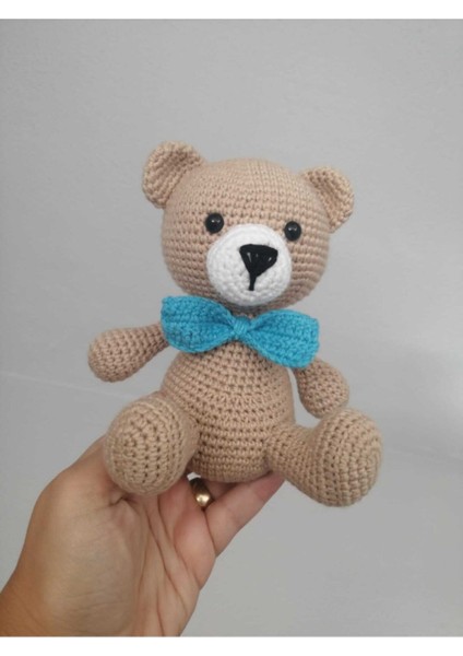 Amigurumi Sevimli Papyonlu Ayıcık Organik Örgü Oyuncak 1 Adet