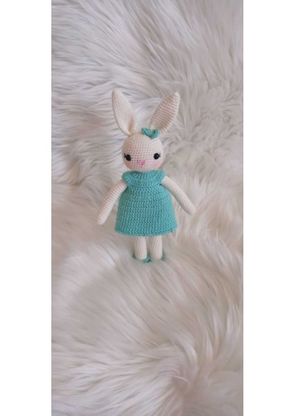 Turkuaz Kız Tavşancık Amigurumi Organik Oyuncak 1 Adet