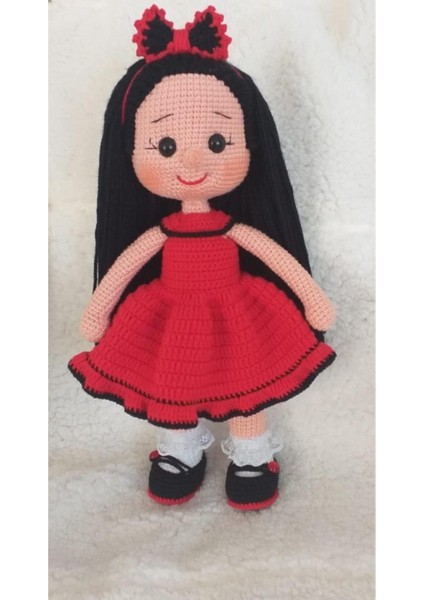 Kırmızı Siyah Fatoş Bebek Amigurumi Organik Oyuncak 1 Adet