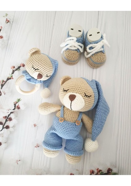 Elite Qmigurumi 3lu Uykucu Ayicik Set - Organik Hediyelik Oyuncak 1 Adet