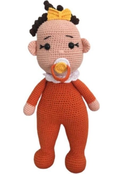 Turuncu Kız Emzikli Tombiş Bebek Amigurumi Organik Oyuncak 1 Adet