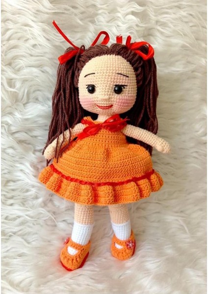 Turuncu Pamuk Şekerim Bebek Amigurumi Organik Oyuncak 1 Adet