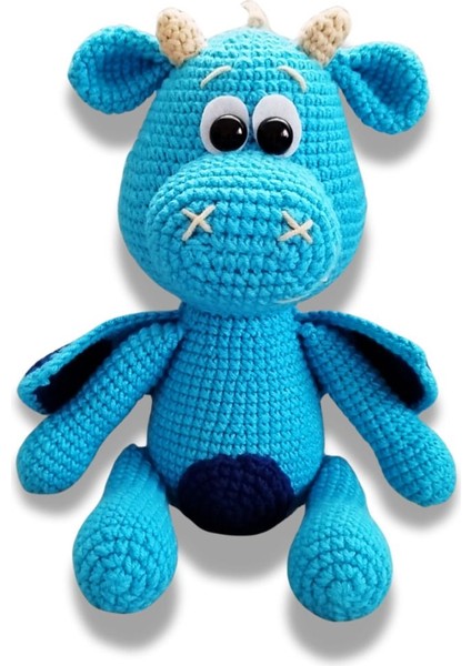 Amigurumi Mavi Ejderha Oyun Arkadaşı Uyku Arkadaşı 1 Adet
