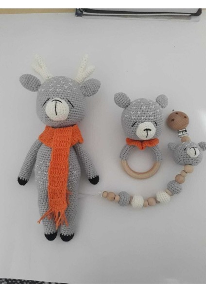 Elite Gri Ria Geyik Set - Amigurumi Set - Amigurumi Oyuncak 1 Adet