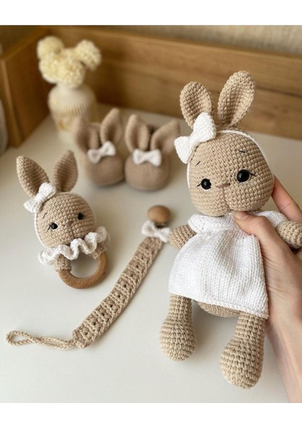 Elite Amigurumi Bal Yanak 4lu Tavsan Set - Hediyelik Organik Oyuncak 1 Adet