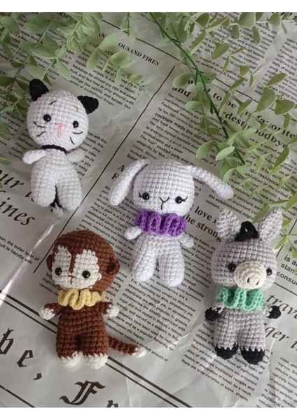 Amigurumi Organik Örgü Hayvan Oyuncak 5'li Uyku Arkadaşı (Ayıcık, Kedi, Tavşan, Lama, Maymun) 1 Adet