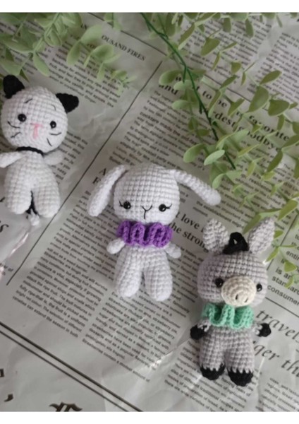 Amigurumi Organik Örgü Hayvan Oyuncak 5'li Uyku Arkadaşı (Ayıcık, Kedi, Tavşan, Lama, Maymun) 1 Adet