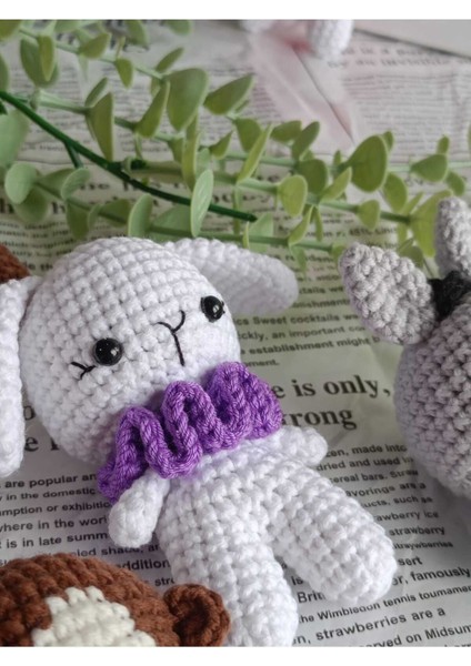 Amigurumi Organik Örgü Hayvan Oyuncak 5'li Uyku Arkadaşı (Ayıcık, Kedi, Tavşan, Lama, Maymun) 1 Adet