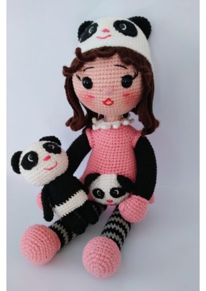 Panda Kız Bebek Amigurumi Organik Oyuncak 1 Adet