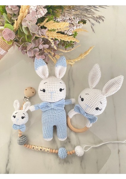Elite Amigurumi Hediyelik Yenidoğan Mavi Tavşan Set 1 Adet