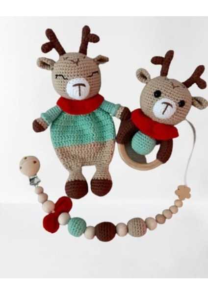 Yeni Yıl Geyik Uyku Arkadaşı Takımı Amigurumi Organik Oyuncak 1 Adet