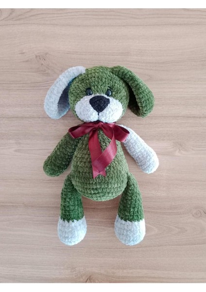Kurdelalı Yeşil Şirin Köpek Amigurumi Organik Oyuncak 1 Adet