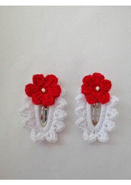 Amigurumi Çıtçıt Toka El Örgüsü 2'li Kırmızı Çiçek Model 1 Adet