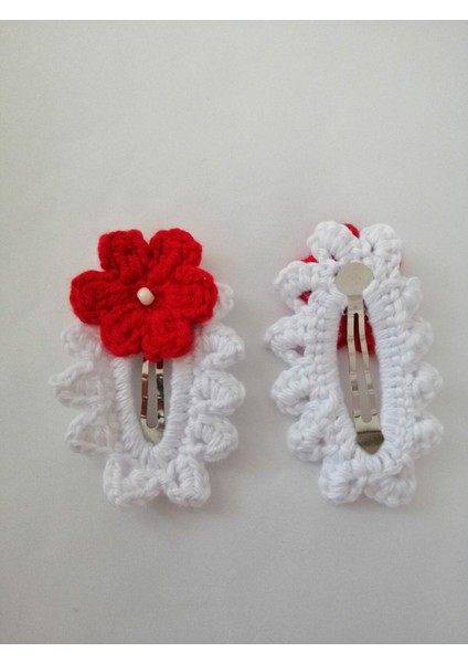 Amigurumi Çıtçıt Toka El Örgüsü 2'li Kırmızı Çiçek Model 1 Adet