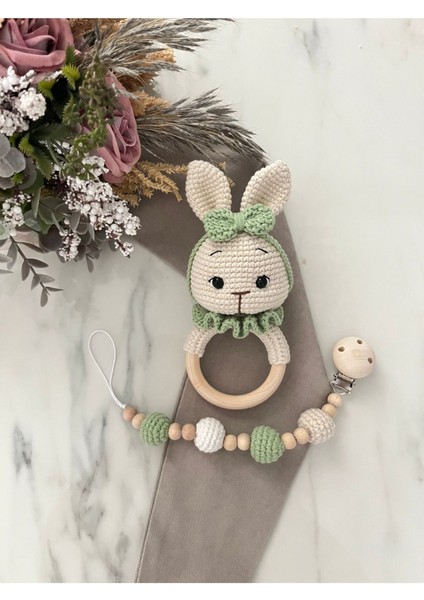 Elite Amigurumi Tavşan Çıngırak ve Emzik Zinciri 1 Adet