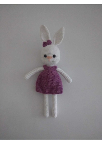 Mor Elbiseli Tavşan Amigurumi Organik Oyuncak 1 Adet
