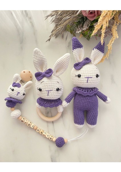 Elite Amigurumi Yeni Doğan Hediyelik Set Tabşan Uyku Arkadaşı Çıngırak Emzik Zinciri 1 Adet