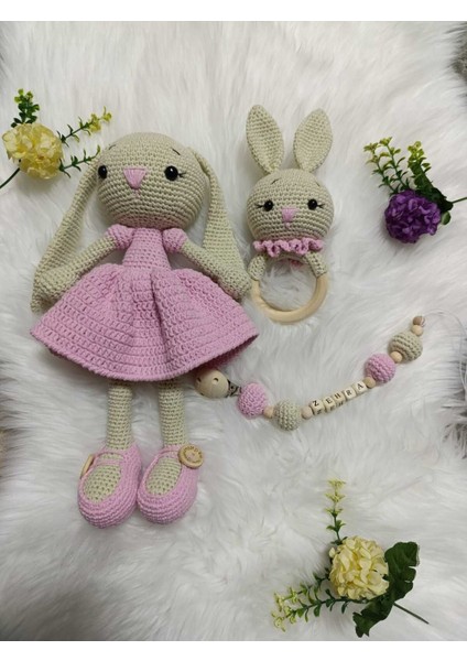 Pembe Uzun Kulaklı Tavşan Set 1 Adet