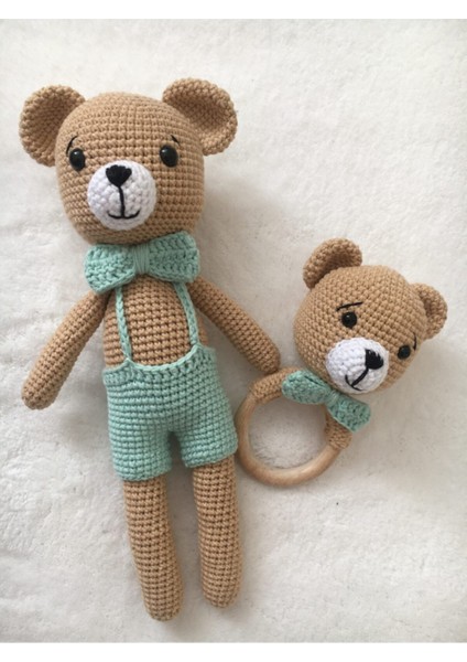 Yeşil Amigurumi Bizim Ayıcık Set Organik Oyuncak 1 Adet