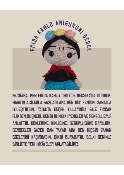 Elite Frida Kahlo Amigurumi Bebek 20 cm - El Yapımı Sanatsal Örgü Oyuncak 1 Adet