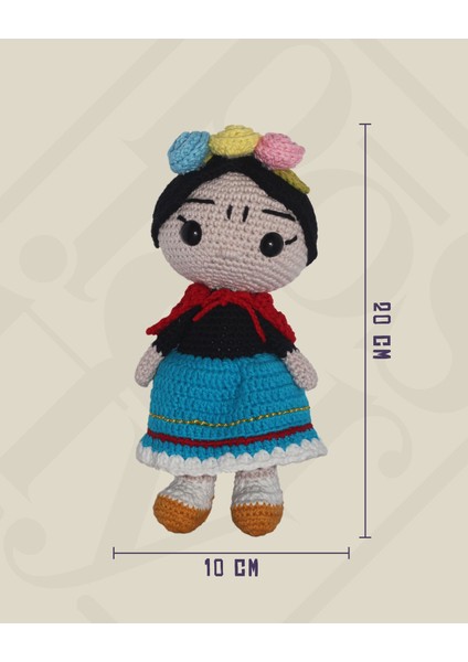 Elite Frida Kahlo Amigurumi Bebek 20 cm - El Yapımı Sanatsal Örgü Oyuncak 1 Adet