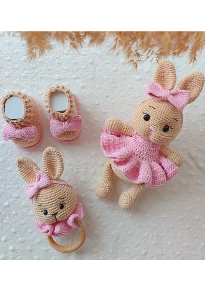 Amigurumi Pembe Elbiseli Tombik Tavşan Set 1 Adet