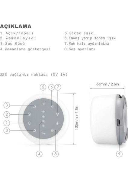 Elite Beyaz Gürültü Makinesi Bebek Uyutma ve Yetişkinler Için Doğal Sesler 7renkli Zamanlamalı Gecelambası 1 Adet