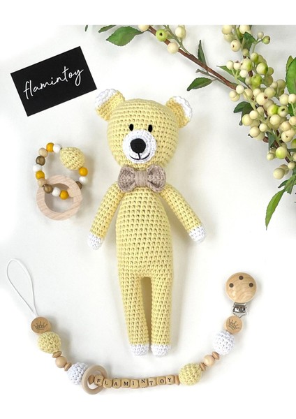 Bebek Hediye Seti Uyku Arkadaşı Emzik Zinciri Diş Kaşıyıcı Çıngırak Amigurumi Oyuncak Bebek 1 Adet