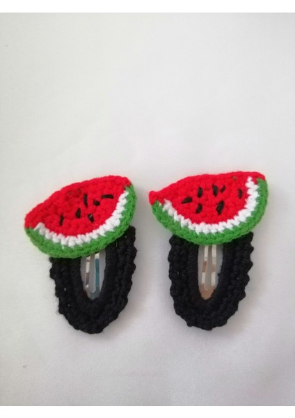 Amigurumi Çıtçıt Toka El Örgüsü 2'li Karpuz Model 1 Adet