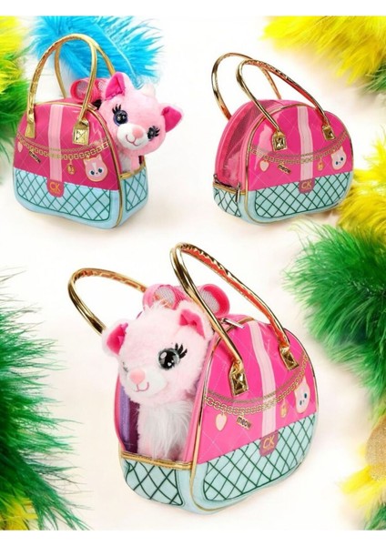 Elite 50592 Çantalı Kedi Oyuncak Pelüş Pembe Kedi Bir Adettir 1 Adet