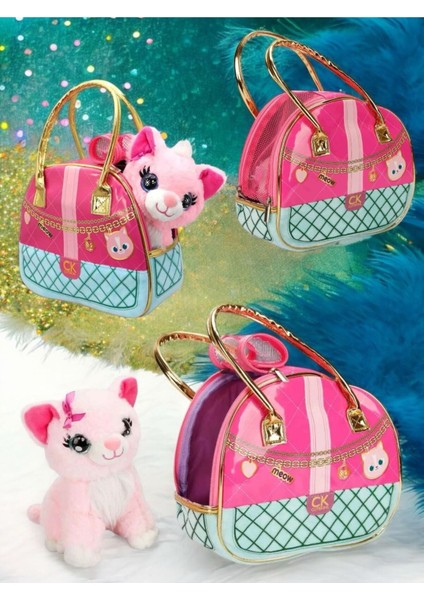 Elite 50592 Çantalı Kedi Oyuncak Pelüş Pembe Kedi Bir Adettir 1 Adet