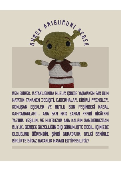 Elite Shrek - Amigurumi Bebek 19 cm - El Yapımı Örgü Oyuncak 1 Adet