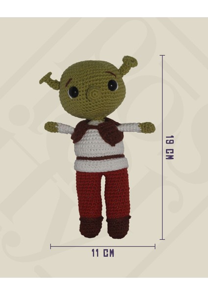 Elite Shrek - Amigurumi Bebek 19 cm - El Yapımı Örgü Oyuncak 1 Adet