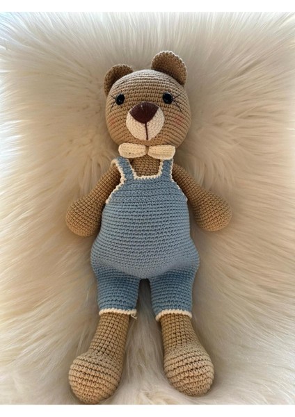 Elite Mavi Tulumlu Papyonlu Sevimli Amigurumi Oyun Arkadaşı Ayıcık 1 Adet