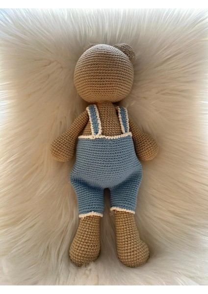 Elite Mavi Tulumlu Papyonlu Sevimli Amigurumi Oyun Arkadaşı Ayıcık 1 Adet