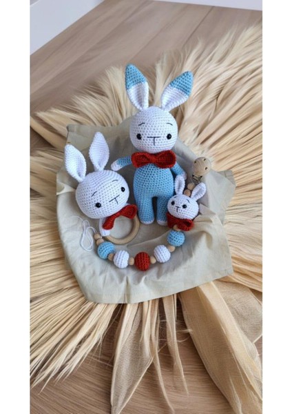 Amigurumi Tavşan Oyuncak - Diş Kaşıyıcı & Emzik Zinciri/askısı Mavi 1 Adet