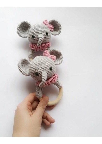 Gri Sevimli Fil Çıngırak Amigurumi Organik Oyuncak 1 Adet fiyatları