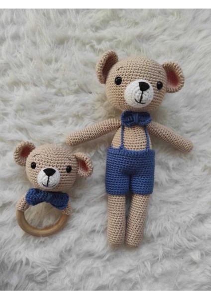 Lacivert Amigurumi Bizim Ayıcık Set Organik Oyuncak 1 Adet