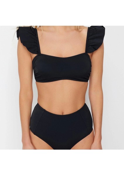 Yeni Düz Bralette Yüksek Bel Slip Siyah Bralet Fırfırlı Dokulu Yüksek Bel Hipster Bikini Takımı modelleri