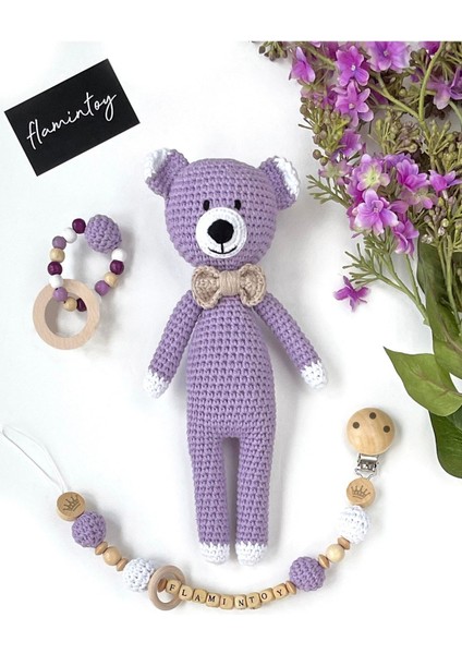 Bebek Hediye Seti Uyku Arkadaşı Emzik Zinciri Diş Kaşıyıcı Çıngırak Amigurumi Oyuncak Bebek 1 Adet